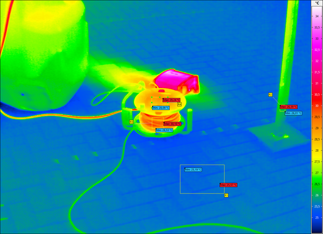 Kabeltrommel Thermografie - aufgerollt - Erwärmung